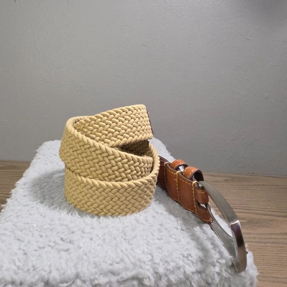 Lot of 2 Torino Men's Size 40 Cream & Beige Leather Breaded Belts Dressy Classic